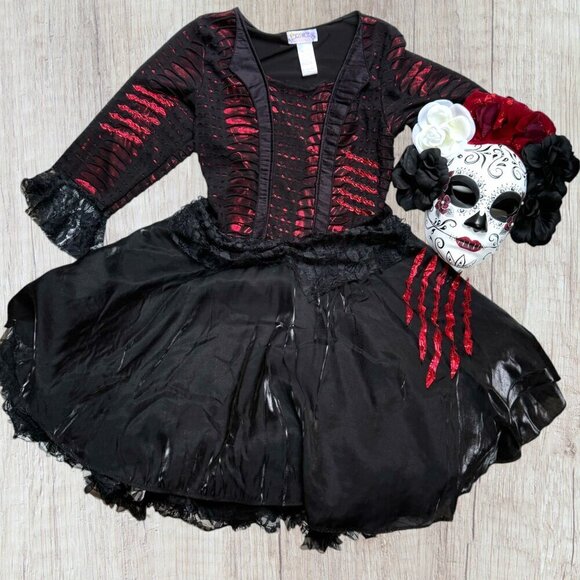 PRINCESS PARADISE Goth Black Red Lace Halloween Whimsy Skull Day ofthe Dead Mask - Picture 1 of 10